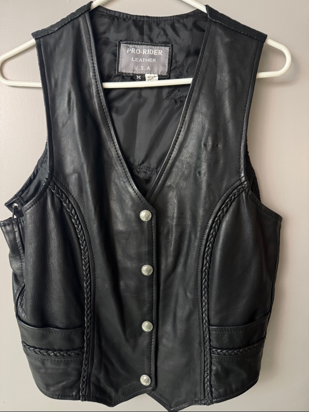 Pro Rider Black Leather Woman’s Motorcycle Vest Lady Rider Rose Patch Biker Sz M - Picture 7 of 8